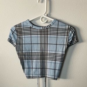 Medium Love Streak Blue Black and White Crop-top With Open Back